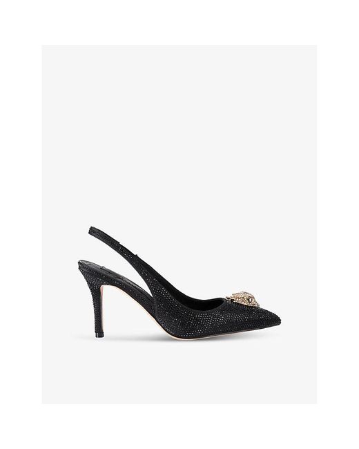 Kurt Geiger Black Belgravia Rhinestone-Embellished Satin Slingback Courts