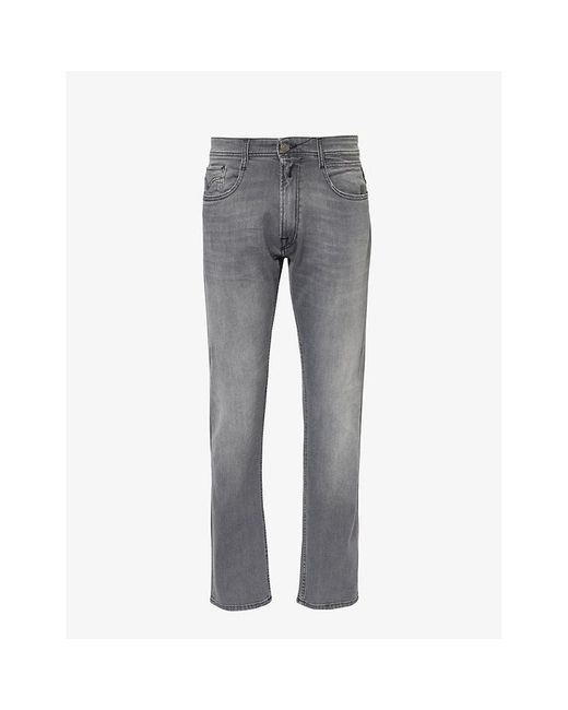 Replay Gray Rocco Slim-fit Straight-leg Stretch-denim Jeans for men