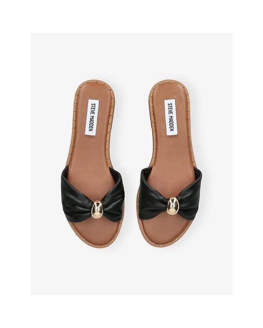 Steve Madden Black Dipsy Flat Leather Sandals