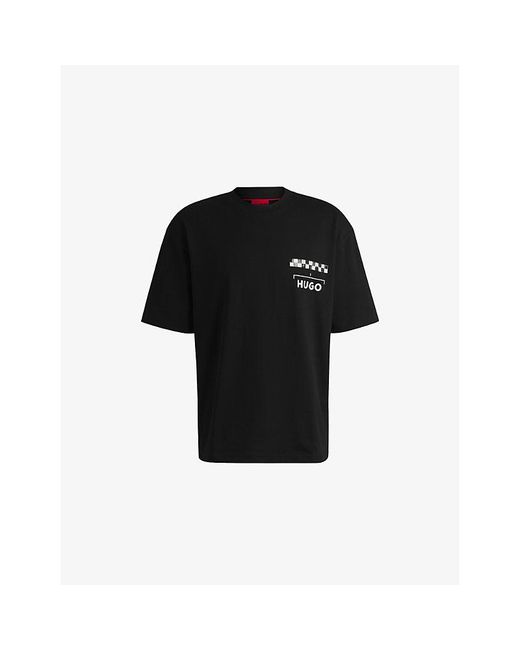 HUGO Black Branded-Print Short-Sleeved Cotton-Jersey T-Shirt for men