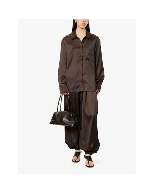The Couture Club Brown Long-Sleeved Tie-Back Satin Shirt