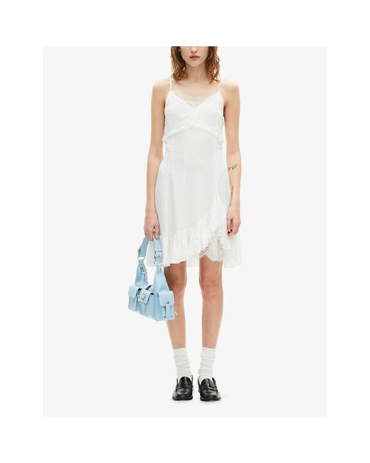 The Kooples White Lace-Embroidered Frill-Hem Woven Mini Dress