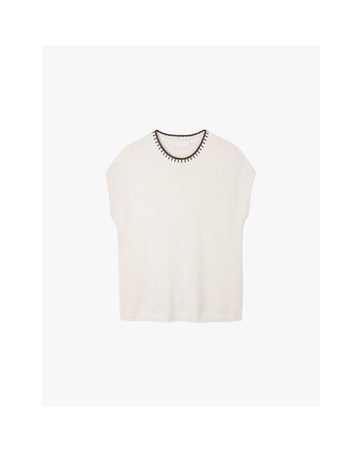 The White Company White Embroidered-Stitch Sleeveless Knitted Top