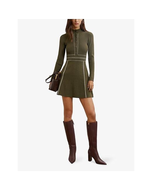 Reiss Alex Contrast-Stitch Stretch-Knit Mini Dress in Green | Lyst