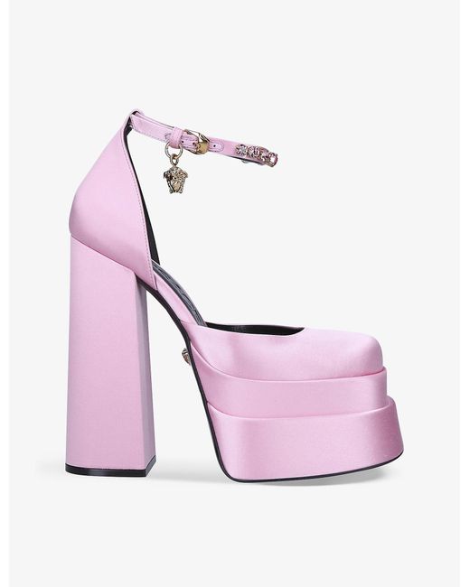 Versace Medusa Aevitas Embellished Satin Platform Sandals in Pale Pink ...