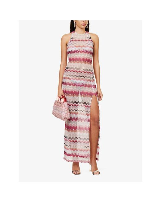 Missoni Pink Chevron Split-hem Knitted Maxi Dress