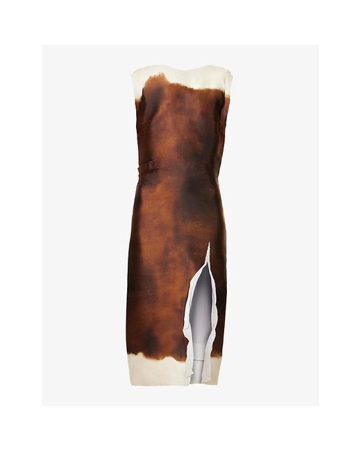 Prada Brown Print-embellished Silk-blend Midi Dress
