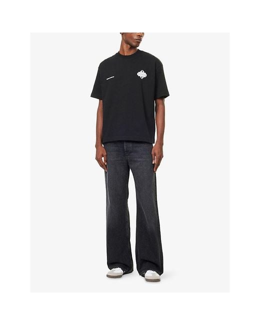 The Couture Club Black Motion-Blurred Emblem Short-Sleeve Cotton T-Shirt for men