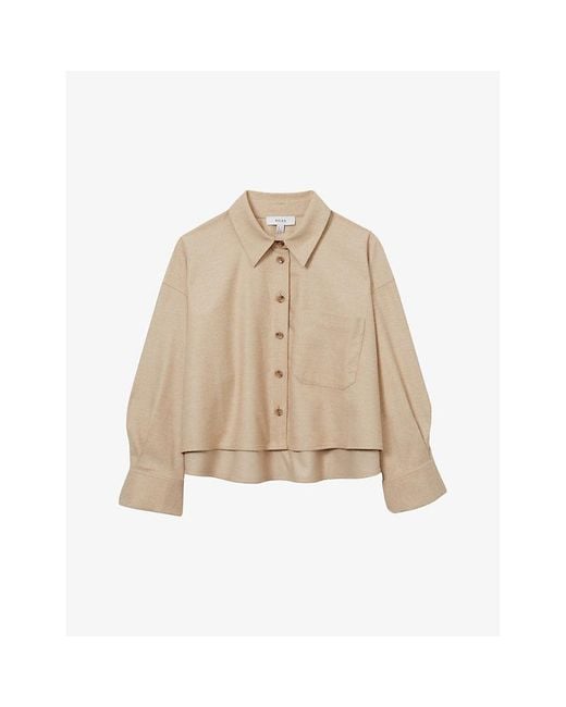 Reiss Natural Lenny Cropped Woven Flannel Shirt