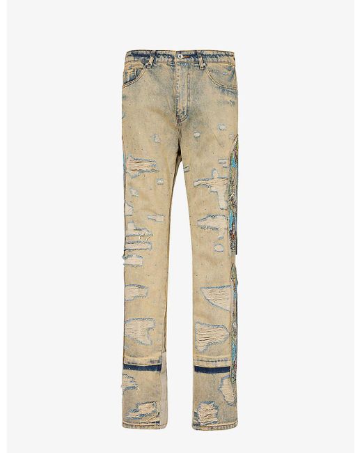 Who Decides War Natural Unfurled Brand-motif Straight-leg Regular-fit Jeans for men
