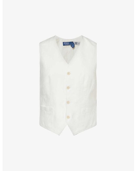 Polo Ralph Lauren White V-neck Regular-fit Linen Waistcoat