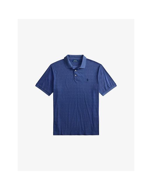 Polo Ralph Lauren Blue Checked Custom Slim-Fit Cotton Polo Shirt for men