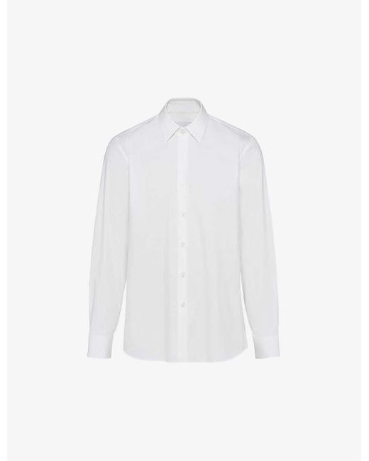 Prada White Collared Slim-fit Cotton-blend Shirt for men