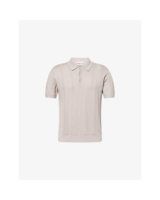 Arne White Arles Wave Textured Woven Polo Shirt for men