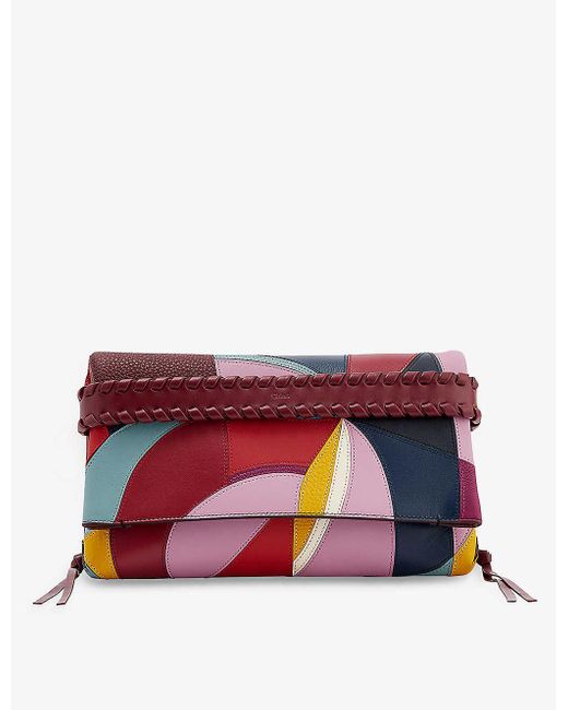 Chloé Red Mony Patchwork Leather Clutch Bag