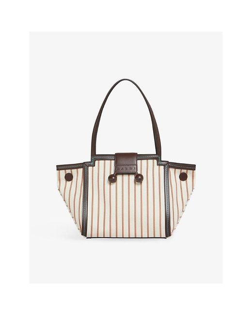 Marni White Mini Riviera Striped Canvas And Leather Tote Bag