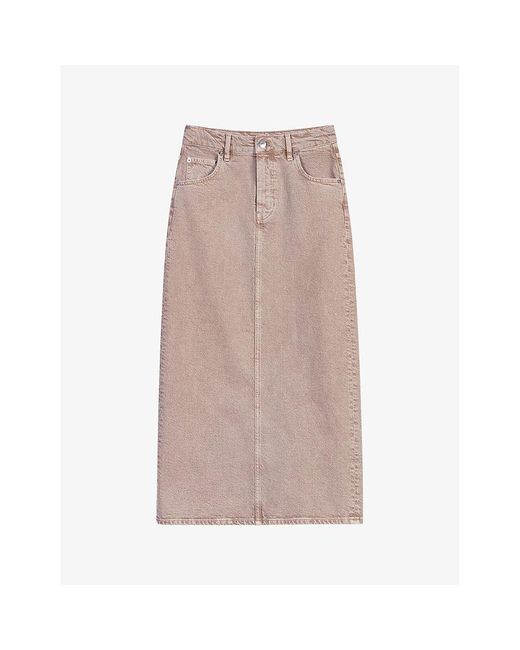 Maje Brown Faded-wash Straight-fit Stretch-denim Maxi Skirt
