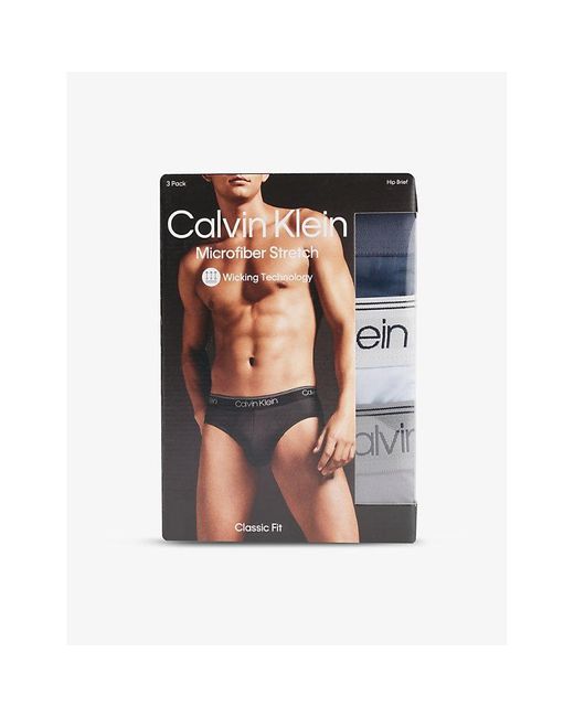 Calvin Klein Black Microfiber Stretch Classic-Fit Low-Rise Pack Of Three Stretch-Jersey Briefs for men