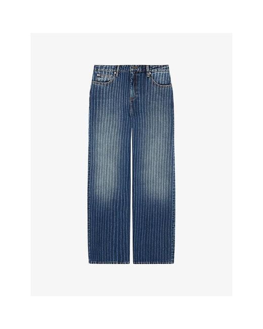 The Kooples Blue Striped Straight-Leg Mid-Rise Denim Jeans