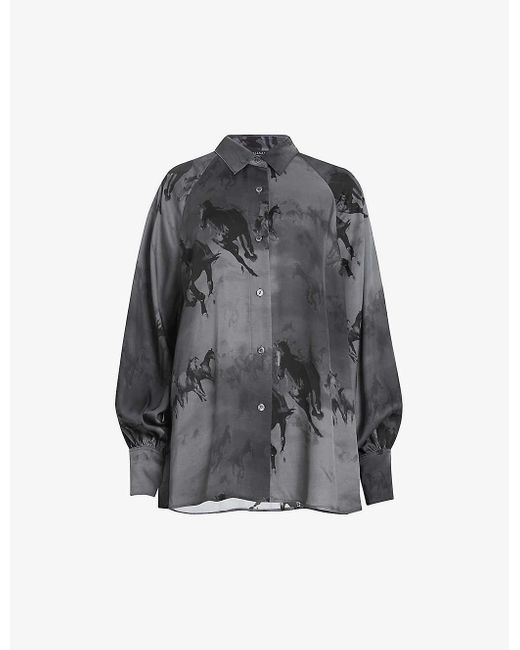 AllSaints Gray Oana Dionne Graphic-print Woven Shirt