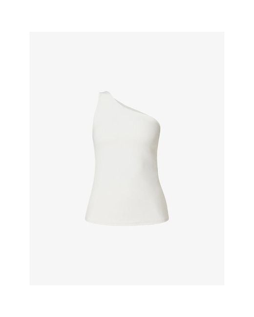 Sweaty Betty White Ultimate Studio Asymmetric-Neck Stretch-Woven Bra Tank