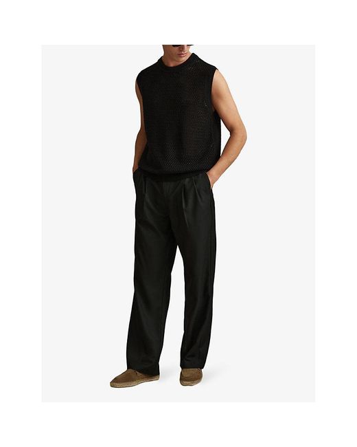 Reiss Black Dandy Relaxed-fit Sleeveless Cotton-crochet Vest for men