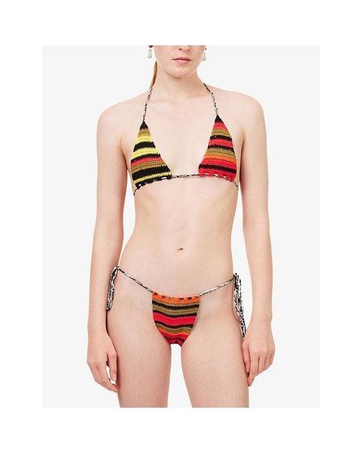 Jaded London White Selka Striped Crochet Bikini Top
