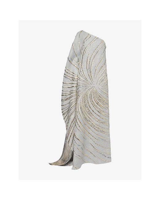 ‎Taller Marmo Gray Cannes One-Sleeve Stretch-Woven Maxi Dress