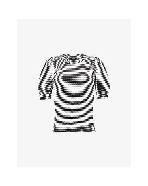 ME+EM Gray Striped Pouf-Sleeve Cotton T-Shirt