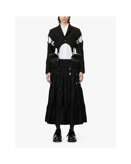 Noir Kei Ninomiya Black Pleated High-waist Wool Midi Skirt