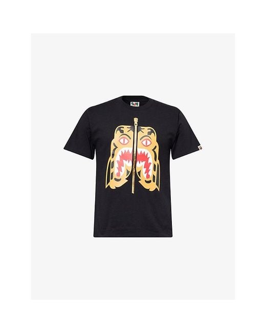 A Bathing Ape Black Colors Tiger Cotton-Jersey T-Shirt for men