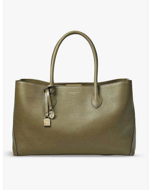Aspinal Green London Grained-leather Tote Bag