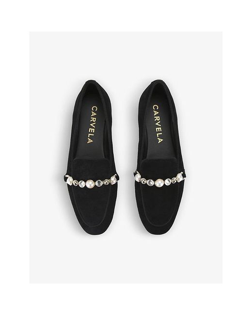Carvela Kurt Geiger Black Precious Crystal And Faux-pear Suede-leather Loafers
