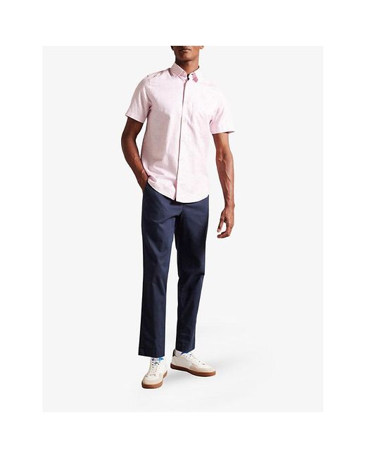 Ted Baker Pink Knigfrd Regular-fit Short-sleeve Linen-blend Shirt for men