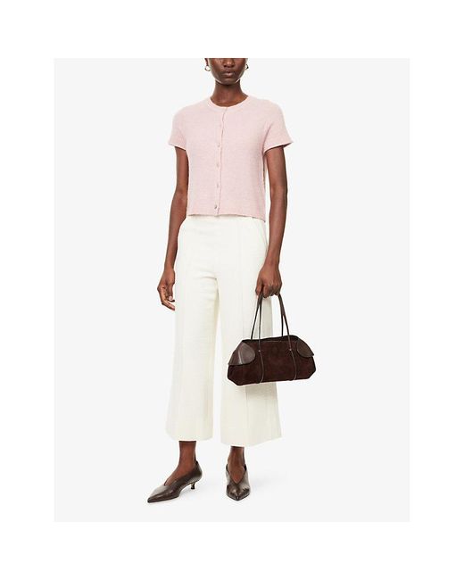 ME+EM Pink Short-Sleeves Round-Neck Stretch-Wool Top