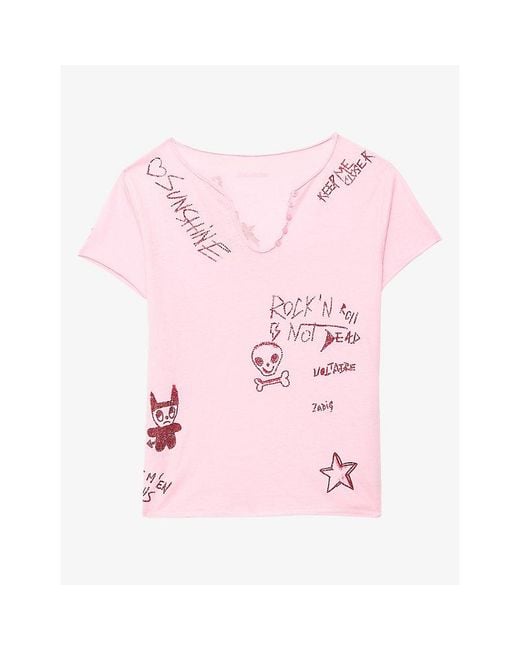 Zadig & Voltaire Pink Tunisien Graphic-Print Cotton T-Shirt