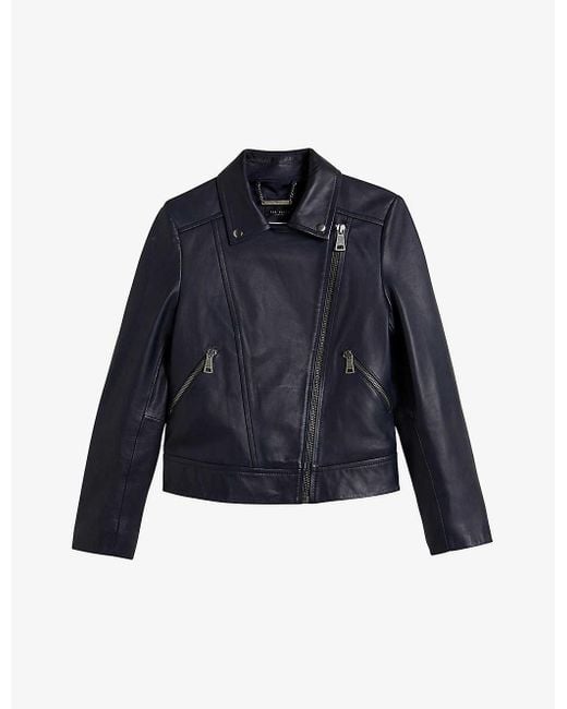 Ted Baker Blue Ellaar Slim-fit Leather Biker Jacket
