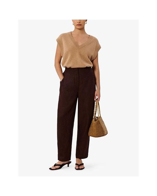 Whistles Purple Barrel-Leg Mid-Rise Linen Trousers