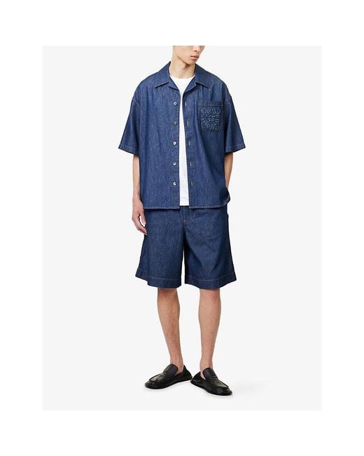 Loewe Blue Anagram-Embroidered Denim Shorts for men