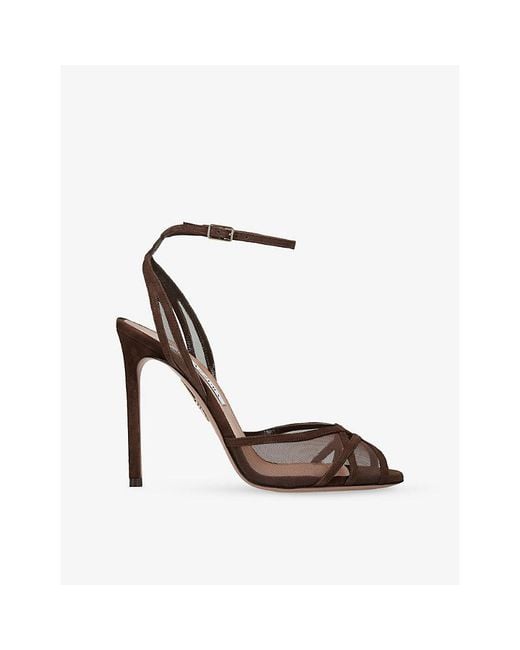 Aquazzura White Shear 105 Suede Heeled Sandals