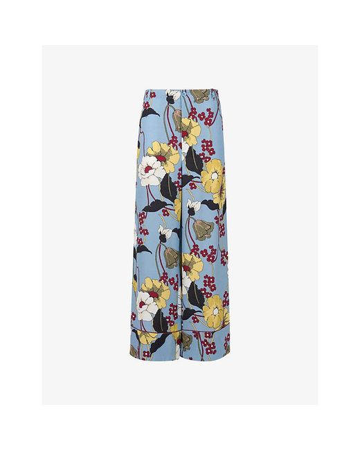 Marni Blue Floral Wide-Leg Satin Trousers