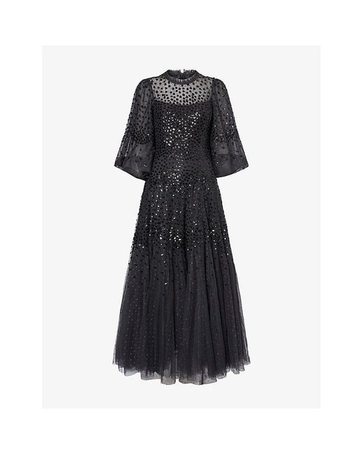 Needle & Thread Black Scallop Sequin Woven Gown