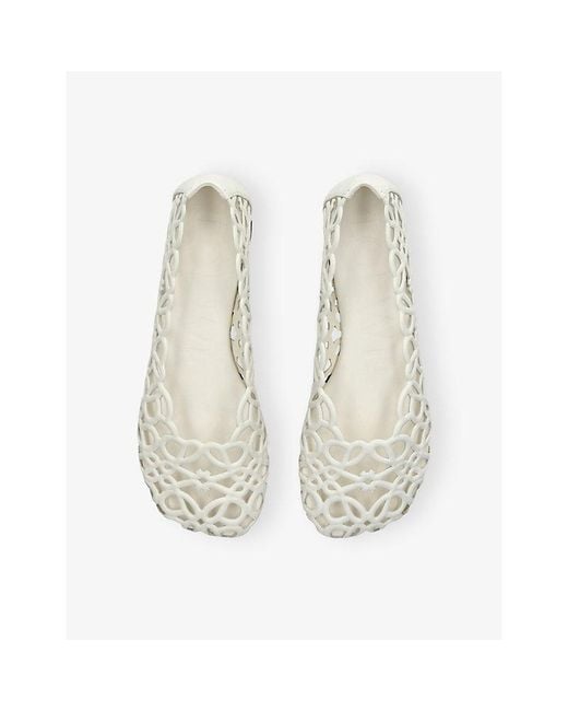 Loewe White Petal Anagram Leather Ballet Flats