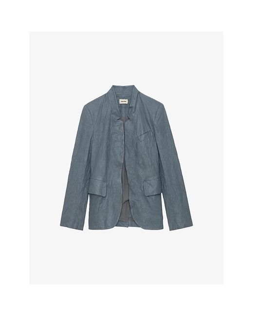 Zadig & Voltaire Blue Verys Crinkled-texture Leather Blazer