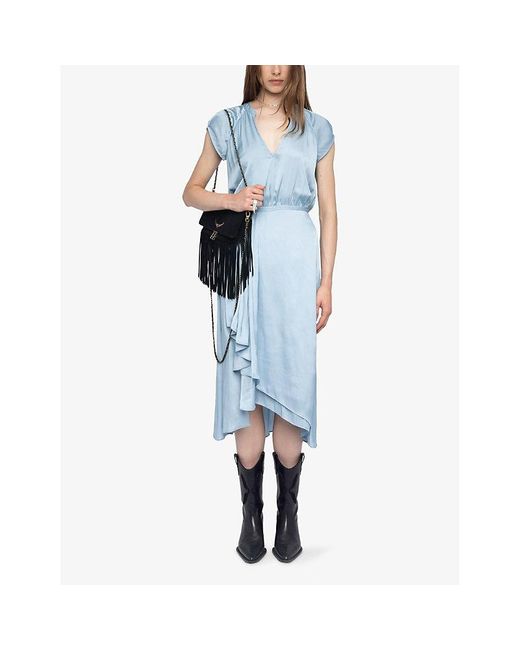 Zadig & Voltaire Blue Randall V-Neck Raglan-Sleeve Satin Midi Dress