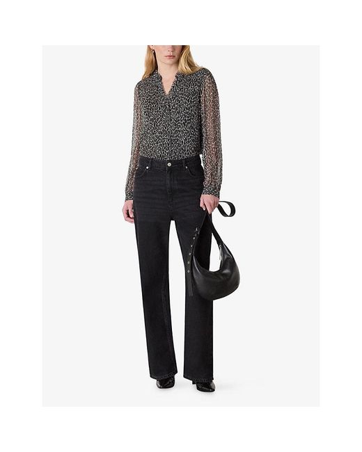 Whistles Black Dragonfly-Print Long-Sleeve Woven Blouse