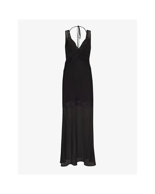 Sir. The Label Black Avellino Layered Lace-trim Sheer Silk Maxi Dres