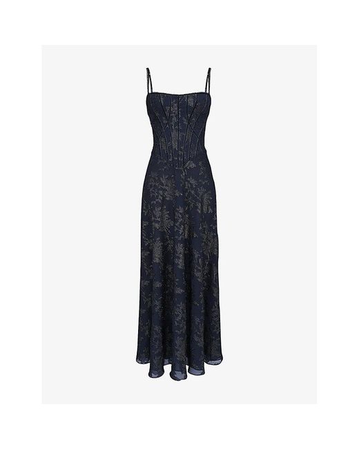 House Of Cb Blue Esme Floral-Pattern Chiffon Maxi Dress