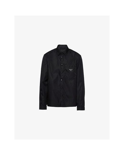 Prada Black Re-Nylon Logo-Plaque Woven Shirt for men