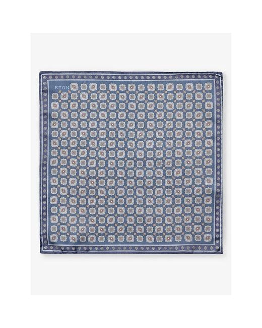 Eton of Sweden Blue Medallion-print Silk Pocket Square for men